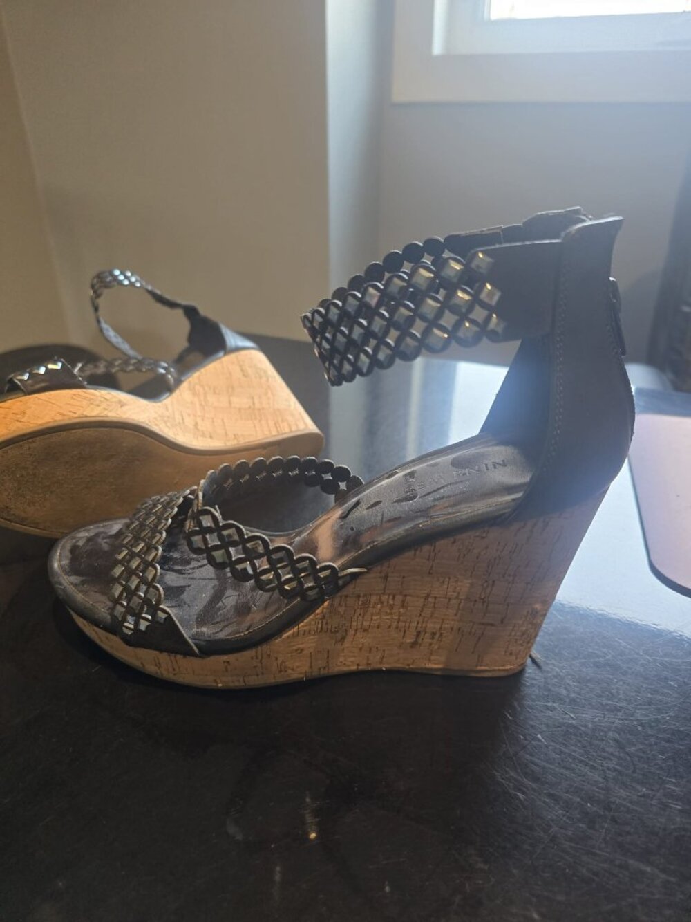 Nine West Black Cork Wedge Sandals | Never Worn | Size 9